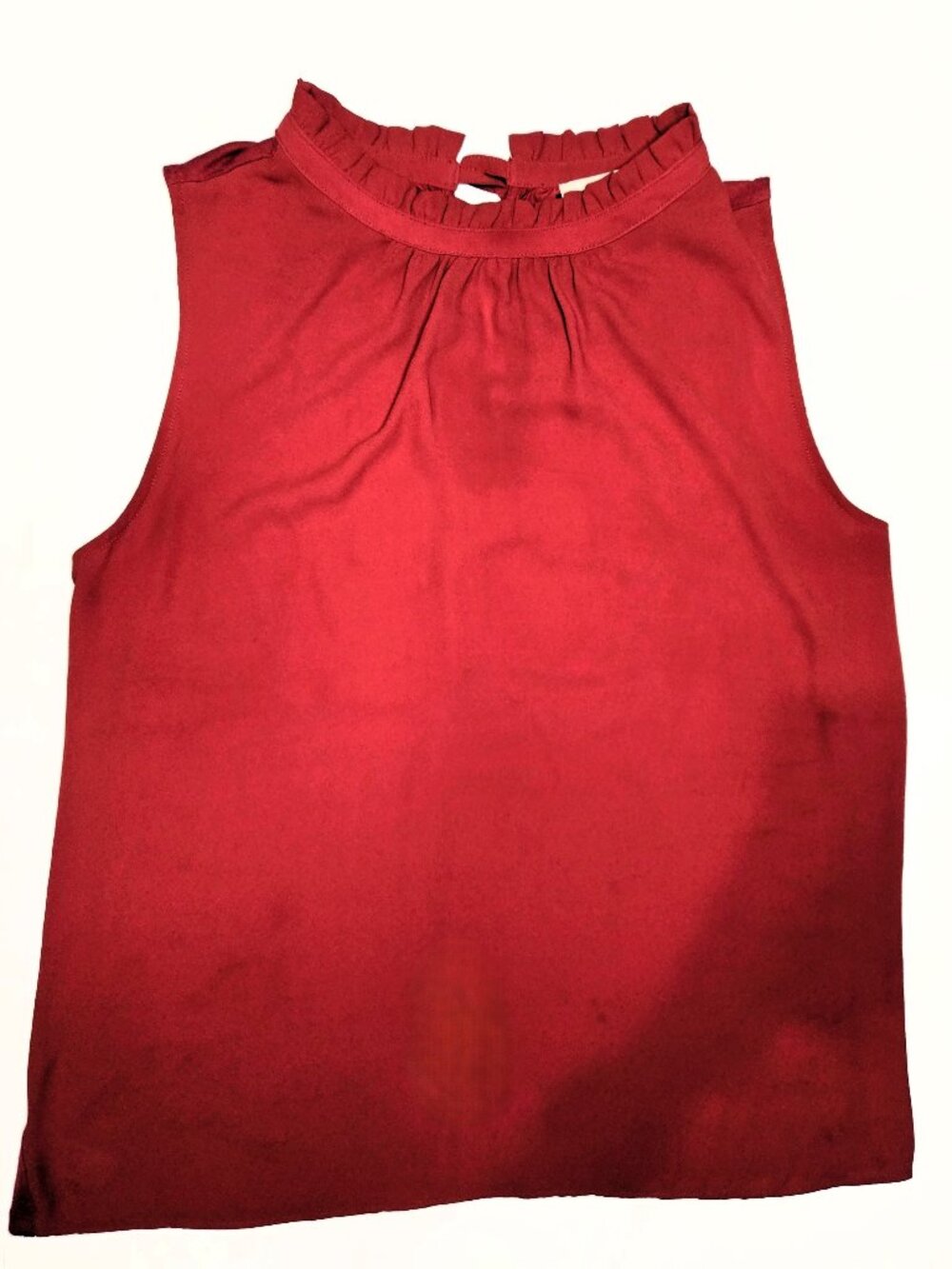 LOFT Sleeveless Red Ruffle-Neck Top - Size Large